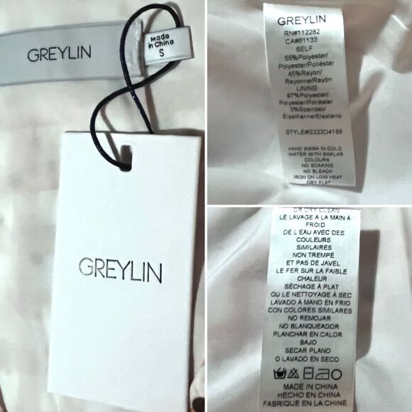 Greylin Dorothy Eyelet Daisy Tie Front Gingham Dress Tiered Peach White S NWT - Picture 12 of 13